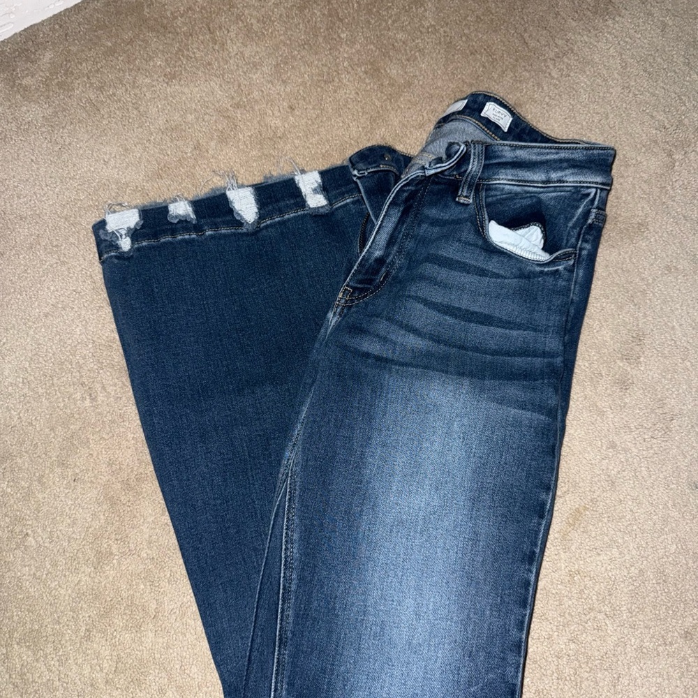 Blue Flare Wide Leg Jeans with Stretch